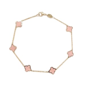 14K Gold & Light Pink Clover Station Bracelet