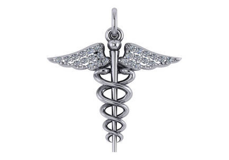 14K Caduceus Medical Symbol Charm image 1