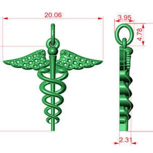14K Caduceus Medical Symbol Charm image 4