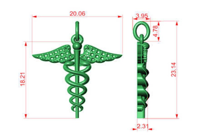 14K Caduceus Medical Symbol Charm image 4