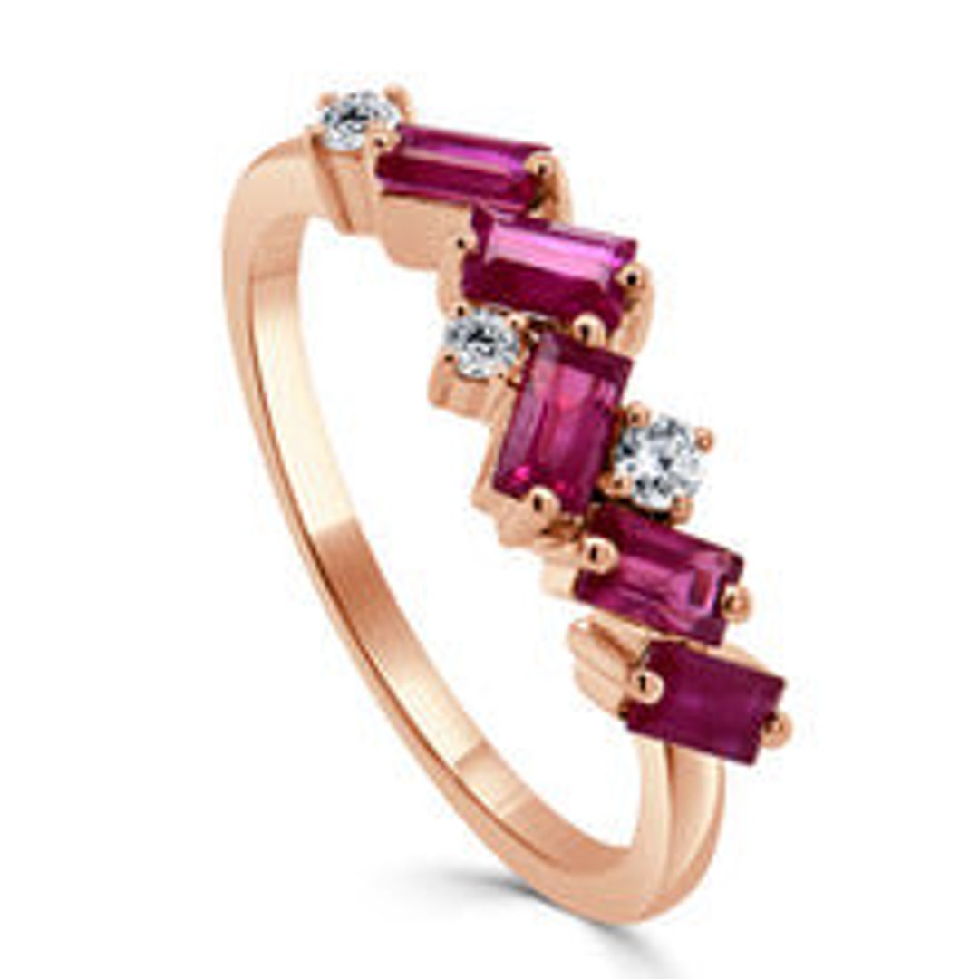 14K Gold Baguette Ruby & Diamond Ring - Etsy