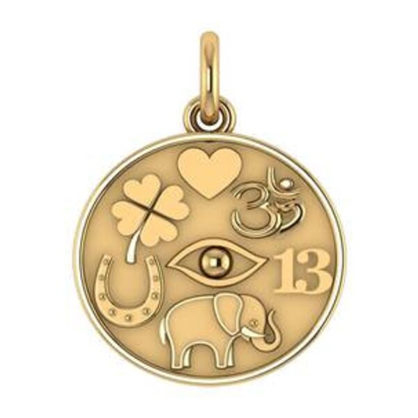 14K Good Luck Disc Pendant