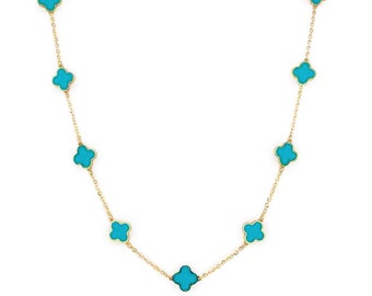 14K Gold & Turquoise Clover Station Necklace