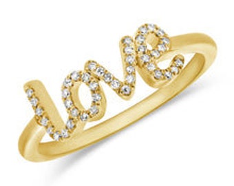 14k Gold & Diamond Script Love Ring