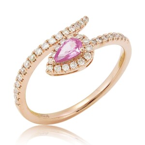 18K Gold Pear-Shaped Pink Sapphire & Diamond Wrap Ring