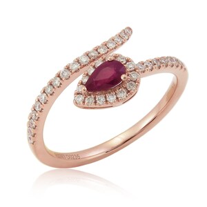 18K Gold Pear-Shaped Ruby & Diamond Wrap Ring