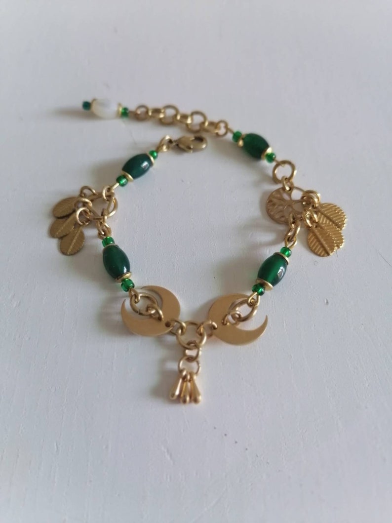 Moon phases bracelet Green crystal bracelet gift for her explore now