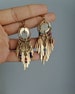 Ethnic Moons earrings, fringe earrings, brass chandeliers, boho dangles 