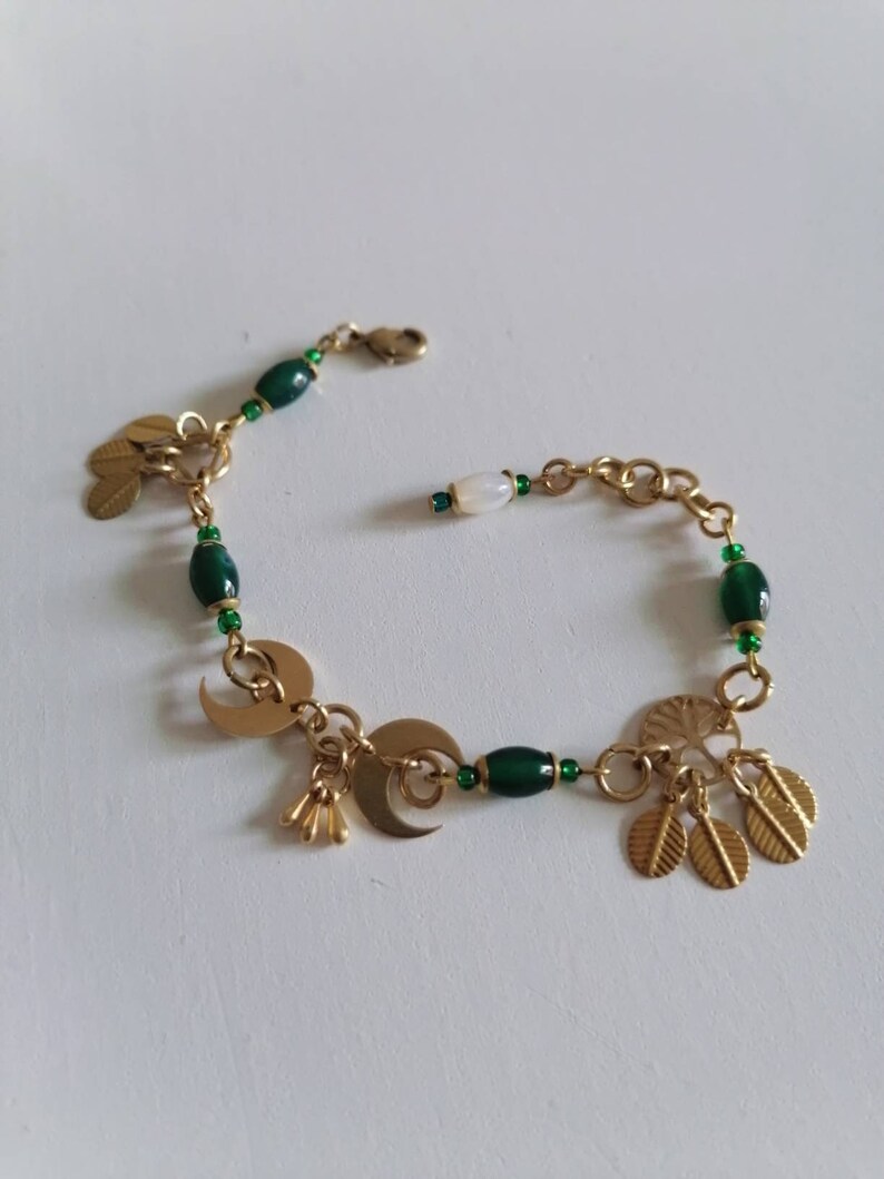Moon phases bracelet Green crystal bracelet gift for her explore now