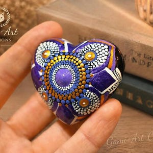 Patience - Little Purple Mandala Heart | Hand Painted Heart Decor | Mini Boho Gift | Dot Art Ornament | Spiritual Home Decor | Handmade Gift image 2