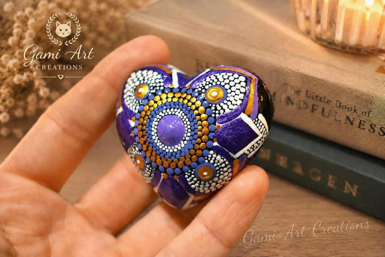 Patience - Little Purple Mandala Heart | Hand Painted Heart Decor | Mini Boho Gift | Dot Art Ornament | Spiritual Home Decor | Handmade Gift image 2