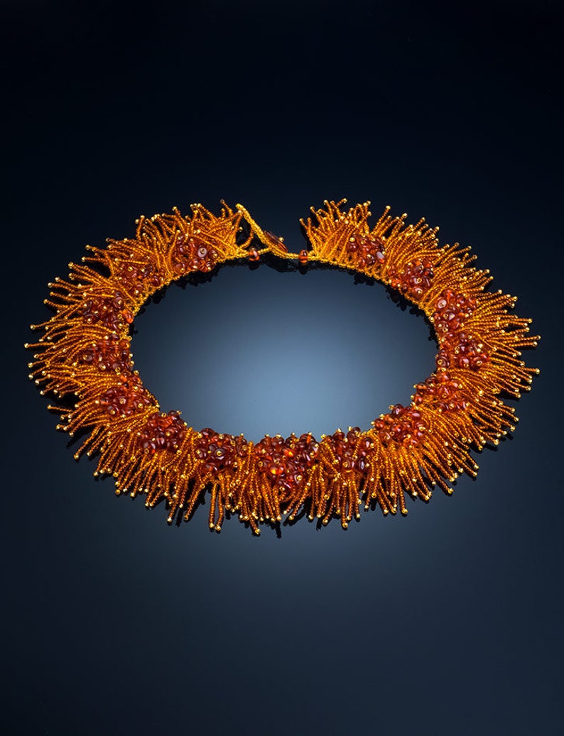 Spectacular volume necklace made of beads and natural amber “Lukomorye”, handmade, vintage!