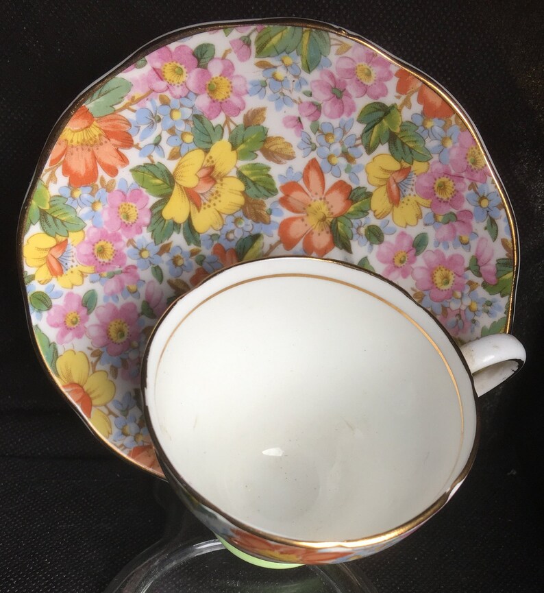 Salisbury Bone China Teacup and Saucer Floral Pattern with Etsy