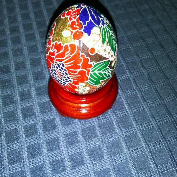 Vintage 1970's Japanese Washi Egg w/ Wooden Stand