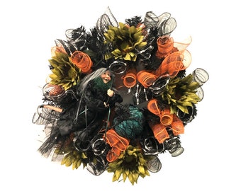Halloween Witch Wreath, Black Fall Decor