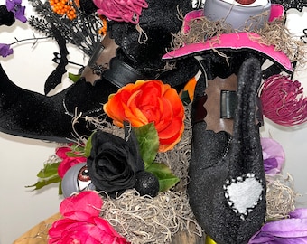 Witch Boot Halloween Centerpiece, Spooky Floral Arrangement