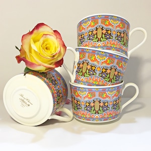 Vintage Mikasa Bone China Flat Cups Set of 4 Tabriz Pattern. Bohemian colorful set.
