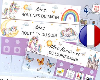 Tableau de routines pour enfants une licorne Routines du Matin Après-midi et Soir pour filles Montessori Imprimable Téléchargement Numérique