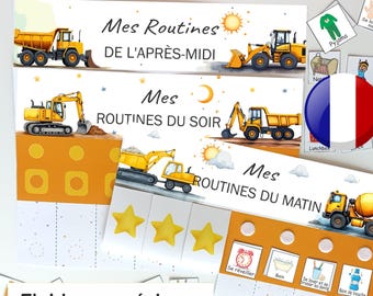 Tableau de routines pour enfants camions en français, Routines du Matin, Après-midi et Soir, Montessori Imprimable, Téléchargement Numérique