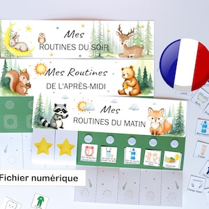 Tableau de routines pour enfants animaux de la forêt, Routines du Matin, Après-midi et Soir, Montessori Imprimable, Téléchargement Numérique