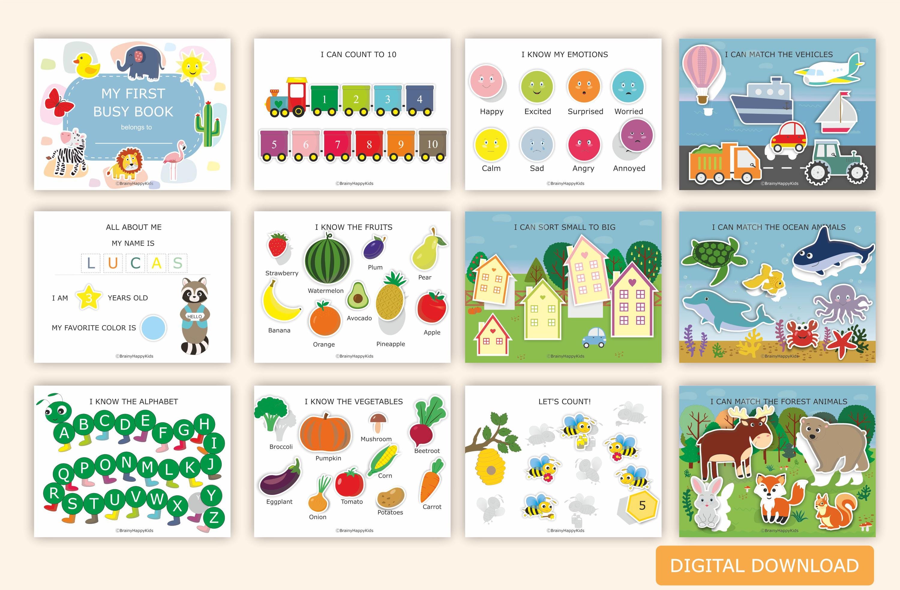 Busy Book Printable, Kids Quiet Book, Toddler Learning Binder ...