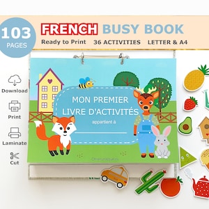 Livre occupé en français à imprimer, livre calme pour enfants, cartable d'apprentissage du français pour tout-petits, activités préscolaires, ressources pour l'enseignement du français à la maison, PDF numérique