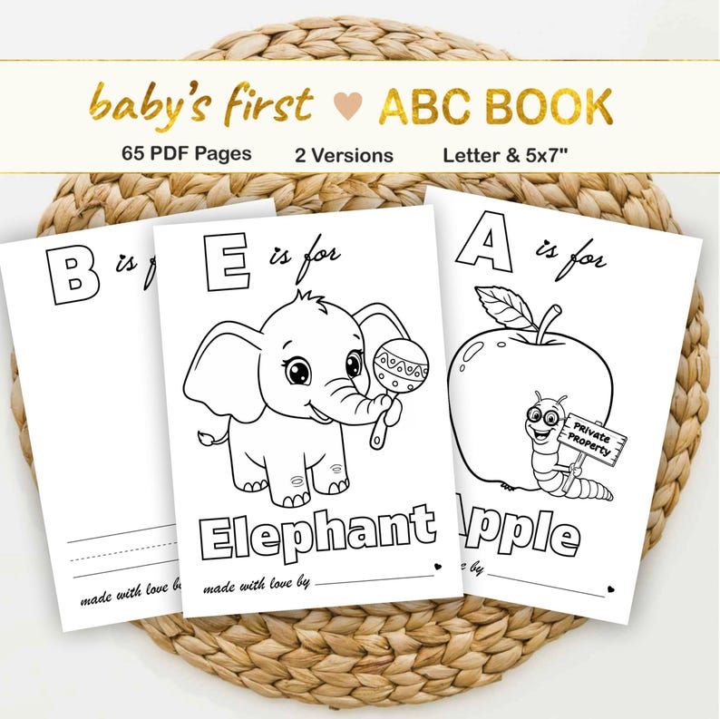 ABC Baby Shower Coloring Book, Baby’s First Alphabet Book, Blank ABC ...