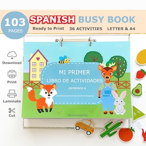 Libro de actividades en español imprimible, libro tranquilo para niños, carpeta de aprendizaje en español para niños pequeños, actividades preescolares, recursos de educación en el hogar en español, digital