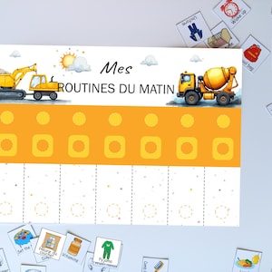 French Morning and evening routine chore chart with Truck, Printable visual schedule for kids, Tableau de routine du matin soir pour Enfants
