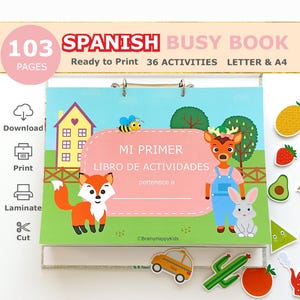 Libro de actividades para niños pequeños en español para imprimir, libro de actividades para niños, carpeta de aprendizaje en español, actividades preescolares, recursos para la educación en el hogar en español, digital