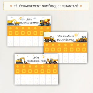 French Morning and evening routine chore chart with Truck, Printable visual schedule for kids, Tableau de routine du matin soir pour Enfants