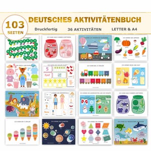 Puede incluir: Un libro de actividades colorido para niños con 103 páginas y 36 actividades. El libro está diseñado para ayudar a los niños a aprender el alfabeto, los números, los colores, las formas y mucho más. El libro está en alemán y es perfecto para niños de 3 a 6 años.
