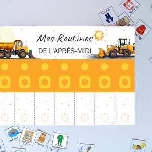 French Morning and evening routine chore chart with Truck, Printable visual schedule for kids, Tableau de routine du matin soir pour Enfants