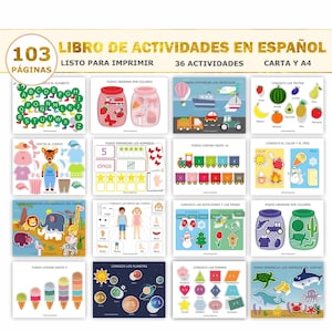 Libro de actividades imprimible en español, carpeta de aprendizaje para niños pequeños, libro tranquilo para niños, recursos para la educación en casa en español, currículo preescolar, descarga digital
