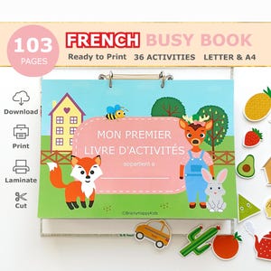 Livre occupé en français à imprimer, livre calme pour enfants, cartable d'apprentissage du français pour tout-petits, activités préscolaires, ressources pour l'enseignement du français à la maison, PDF numérique