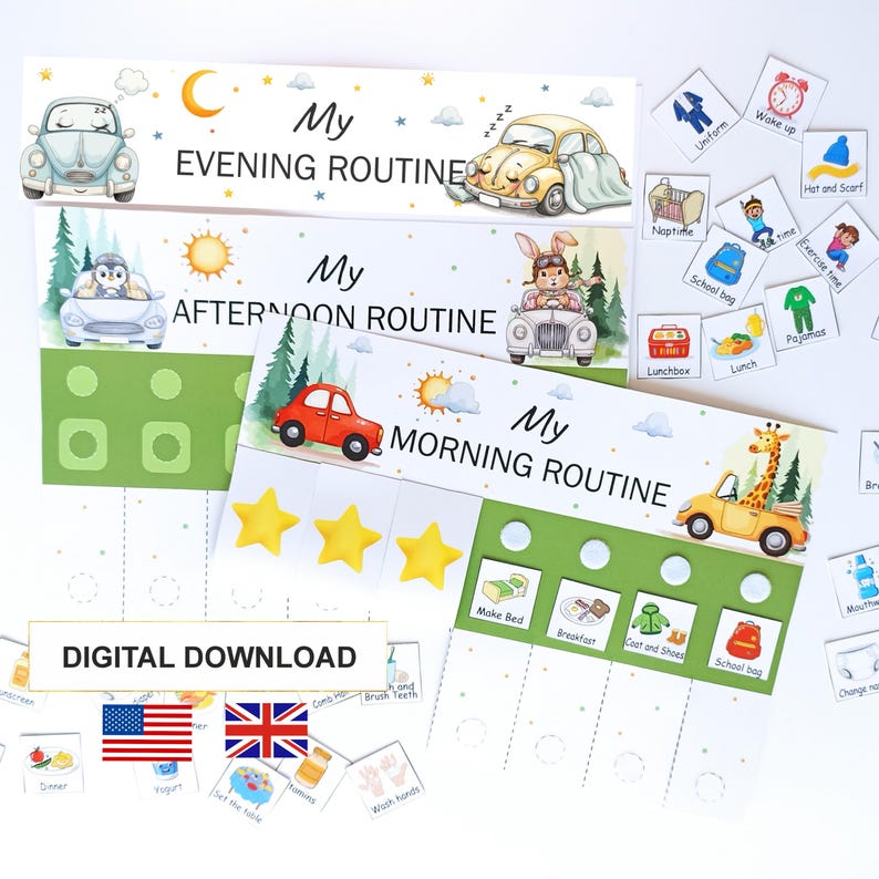 Printable Daily Routine, Chore Chart for Kids Responsibilities Morning ...