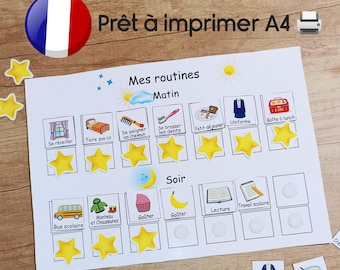 Tableau de rutinas para niños, Routine Visuelle Autisme TDAH, Tâches à Imprimer, Checklist du Matin et du Soir, Téléchargement Numérique