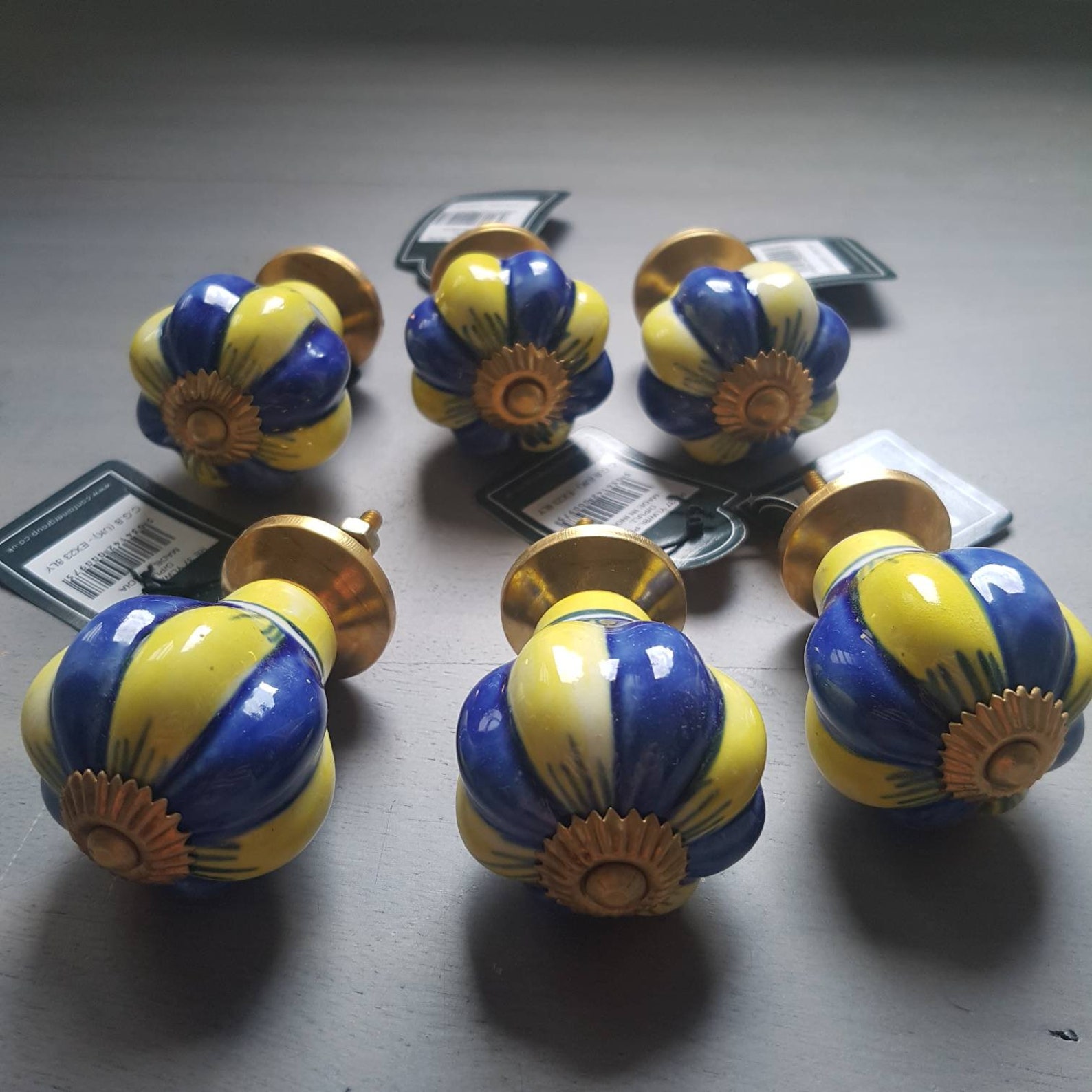 Precioso azul oscuro & amarillo melón en forma de cajones de | Etsy