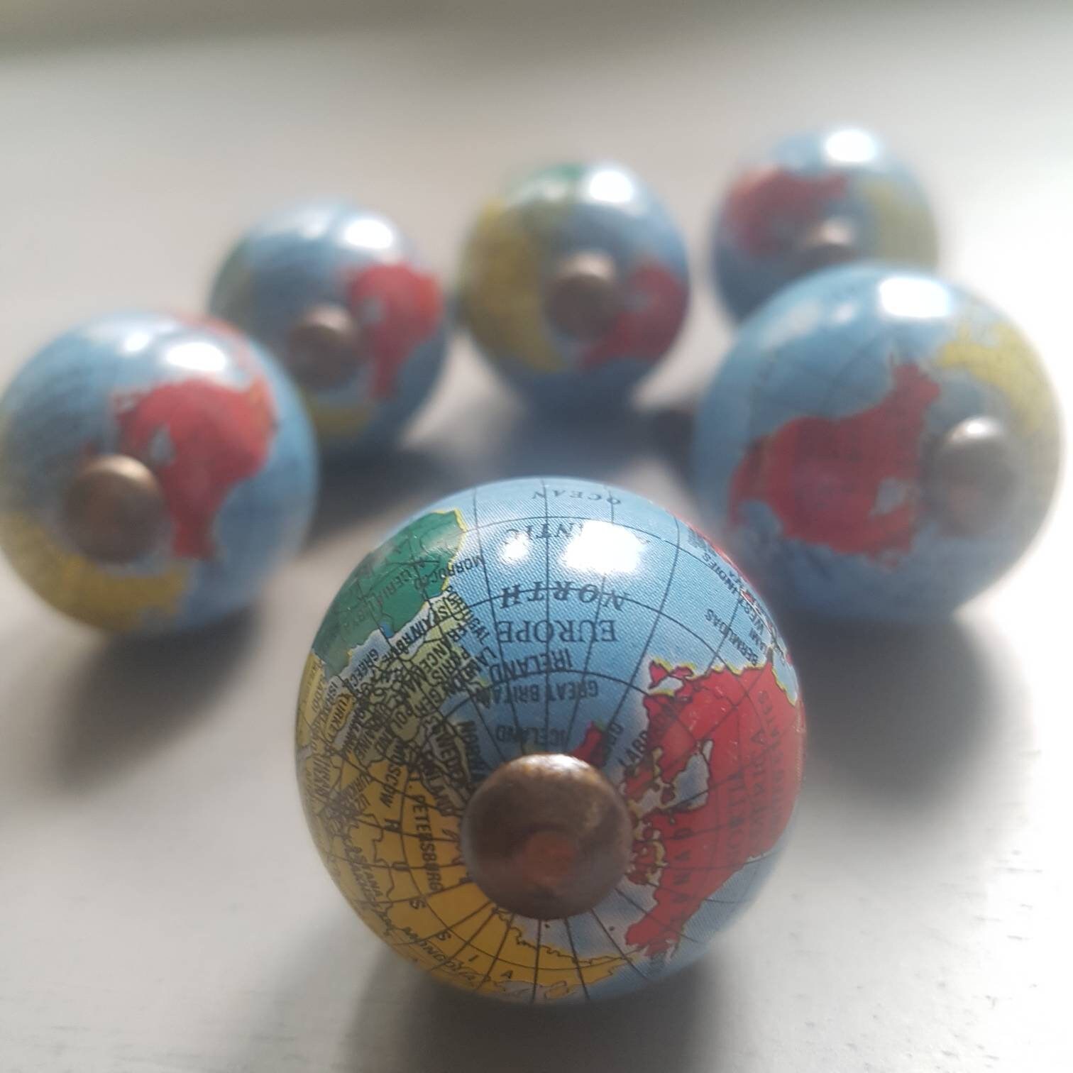 Knobs & Pulls Fun Large Globe Drawer Pulls Map Atlas World Blue round