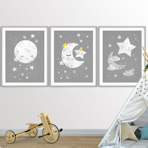 moon stars nursery, moon and stars nursery decor, space nursery decor, Moon nursery print, celestial nursery, space nursery, grey nursery