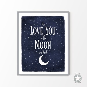 Decoración de la guardería con temática espacial, te amo hasta la luna y la espalda, letrero de cita de la habitación de los niños, impresión de arte de la pared del espacio exterior, descarga imprimible celestial