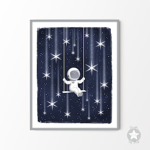 Weltall Kinderzimmer Wanddeko, Astronauten Art, himmlische Mond Sterne Weltraum Druck, Sternenhimmel Poster zum ausdrucken, Download Kinderzimmer Poster