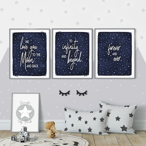 3er Set Weltraum-Kinderzimmer Dekor Drucke, Weltraum Poster Zitate, himmlischen Mond und Sterne Kinderzimmer Kinderzimmer druckbare digitale Download Kunst