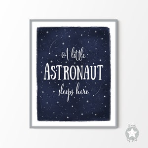 Decoración de guardería con temática espacial, cita de habitación para niños astronautas, impresión de arte de pared en el espacio exterior, descarga imprimible celestial, luna y estrellas en acuarela