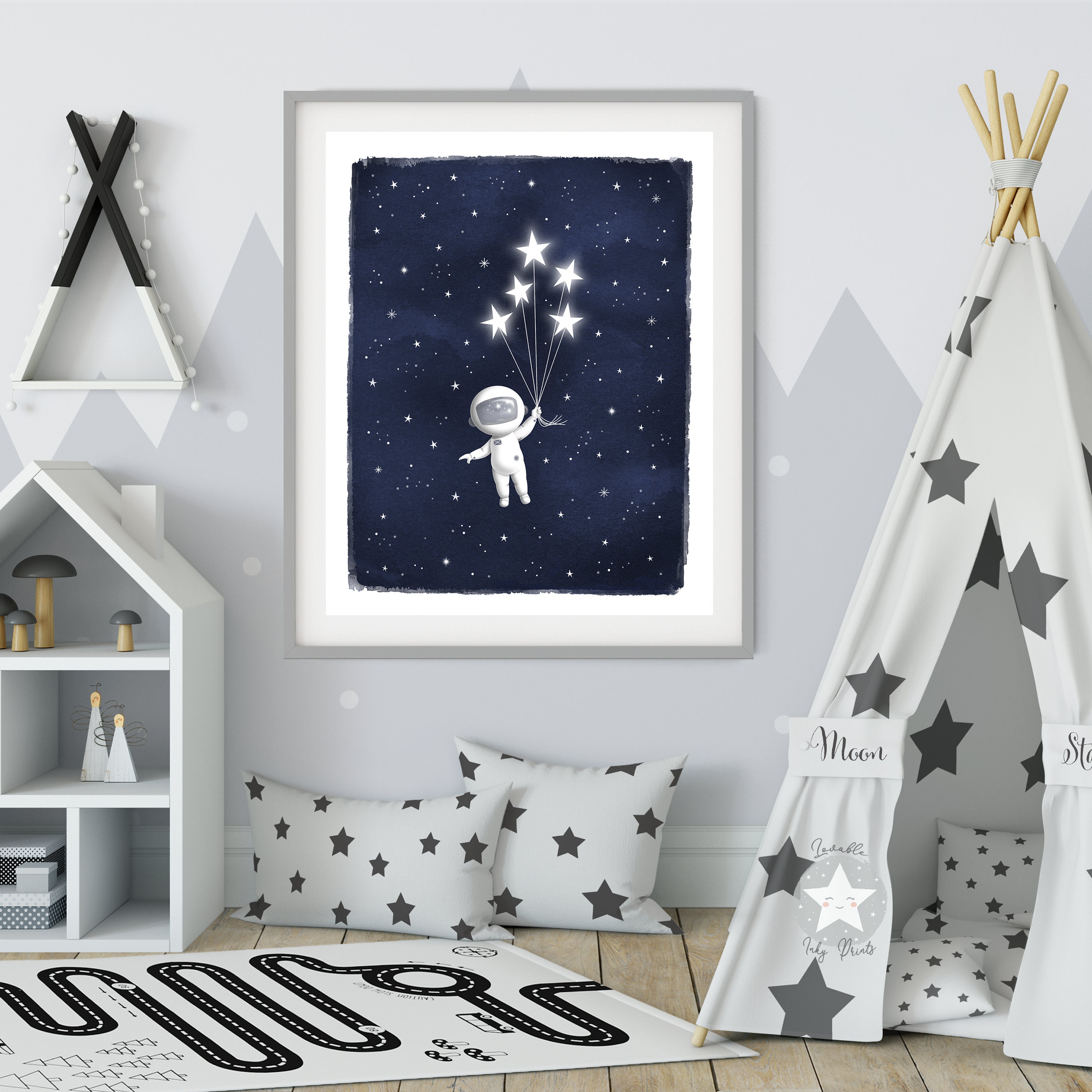 Astronaut Space Themed Nursery Decor Print, Kids Room Outer Space ...
