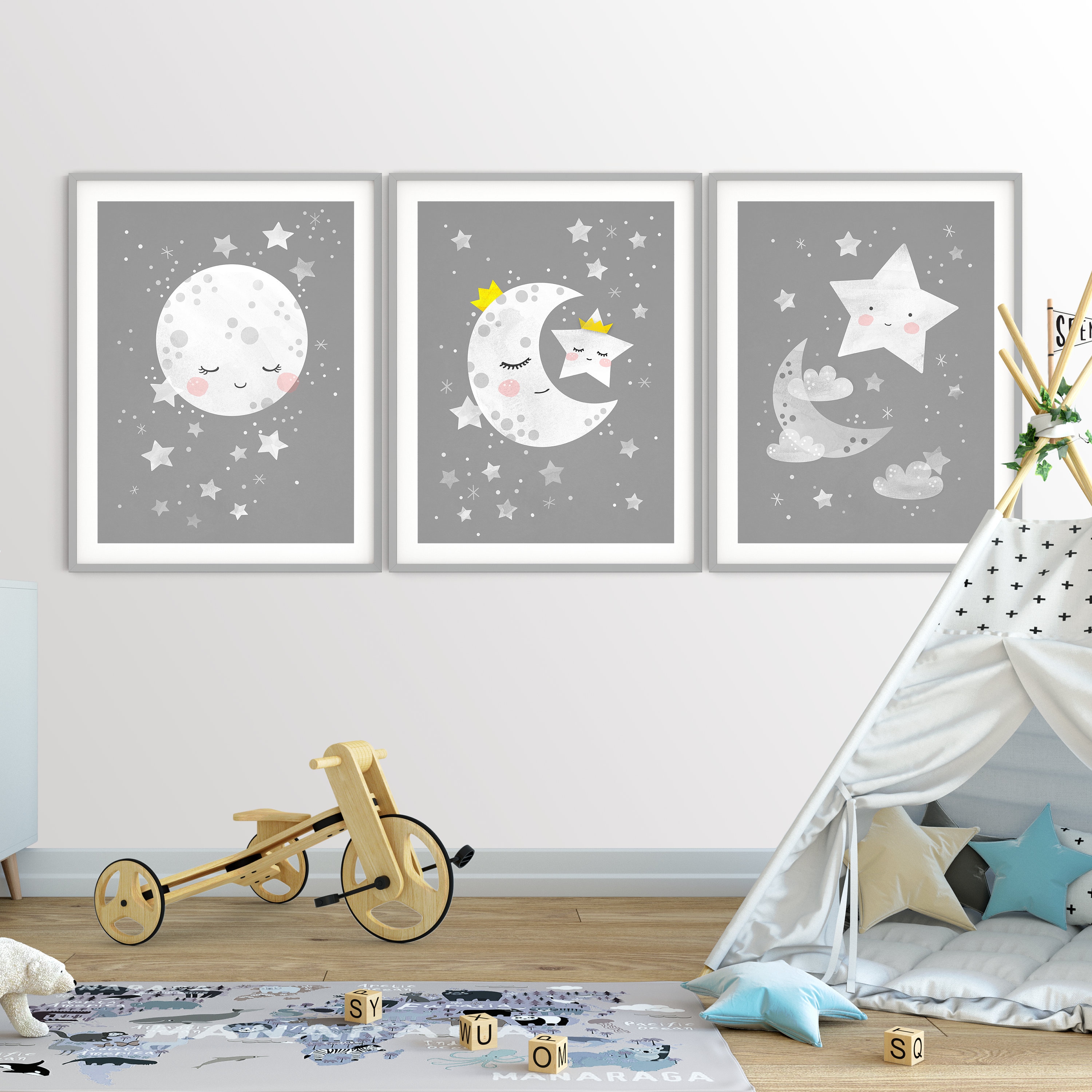 Moon Stars Nursery, Moon and Stars Nursery Decor, Space Nursery Decor ...