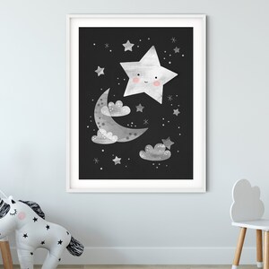 Moon Nursery Print, Set of 3 Prints. Monochrome Nursery, Crescent Moon ...