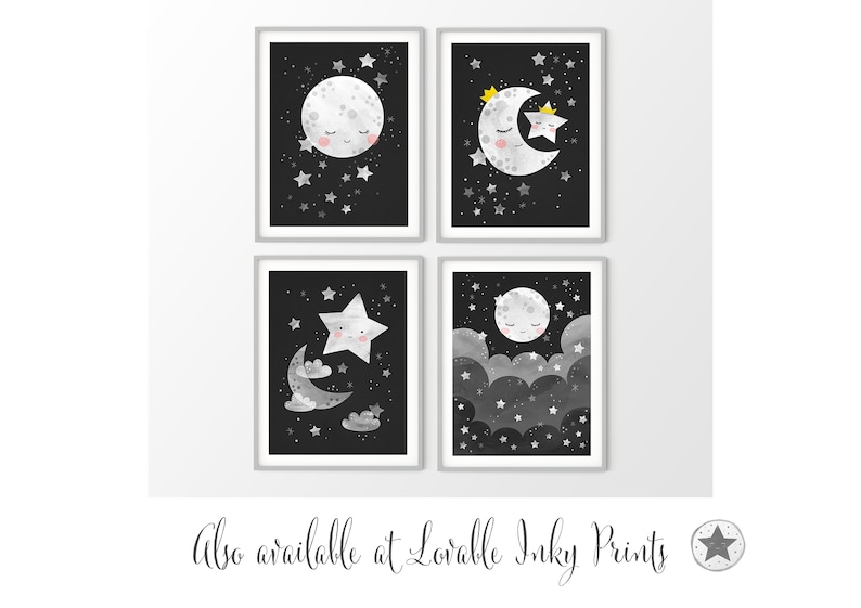 Space Themed Nursery Space Poster Moon and Stars Print Etsy