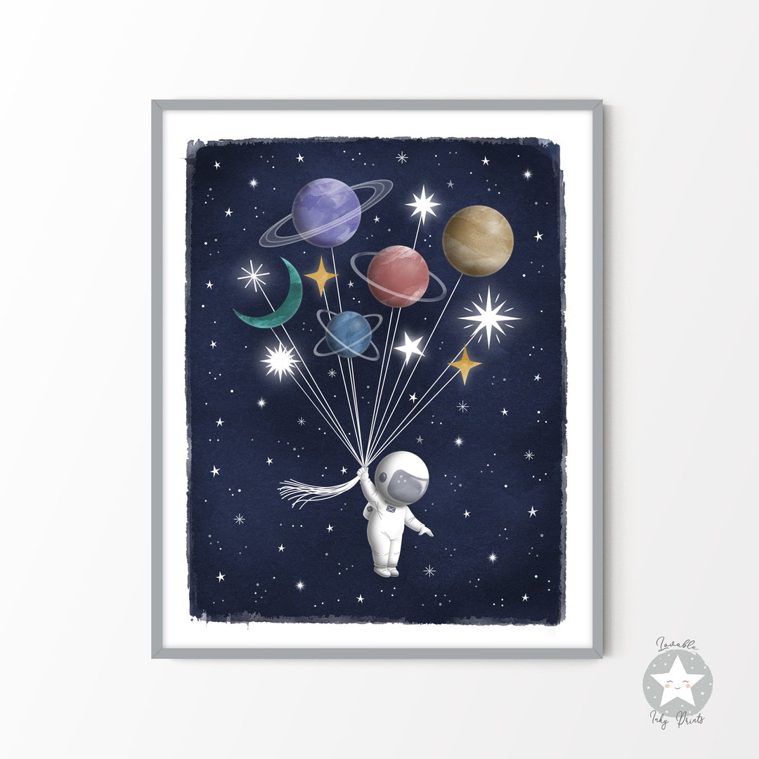 Astronaut Space Themed Nursery Wall Decor, Celestial Moon Stars Outer ...