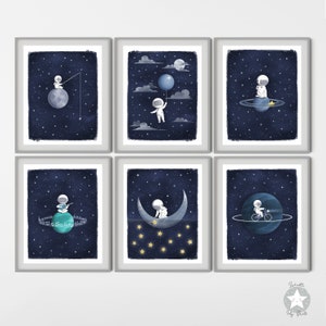 Astronaut Weltraum Themen Kinderzimmer Dekor Drucke, dunkelblau Mond und Sterne Aquarell Wand Kunst Weltraum Sternennacht DIGITAL DOWNLOAD